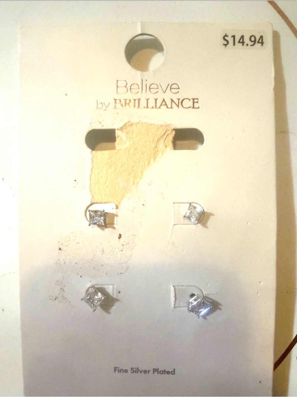 2 pairs of Fine Silver Plated Believe by Brilliance Stud Earring Set Zyrconia